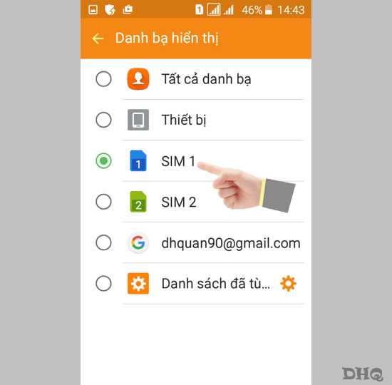 Chọn nơi muốn hiển thị danh bạ